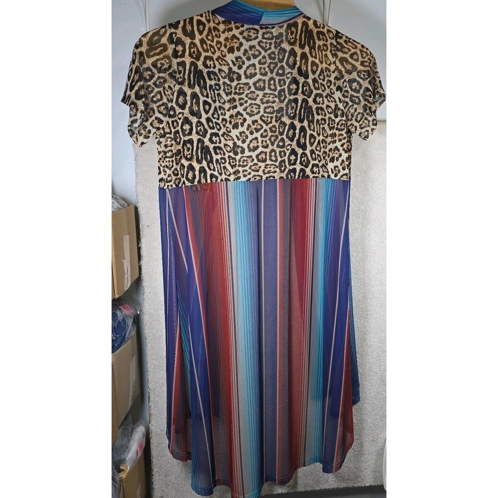 Crazy Train Kimono Women O/S Multi Leopard Serape Mesh Duster Open Cardigan - Picture 3 of 7